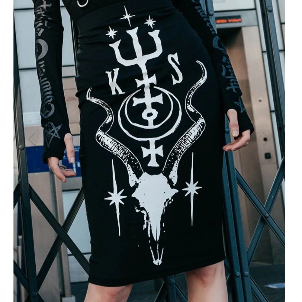 Killstar Altered States Black Stretch Pencil Skirt XXL NWT